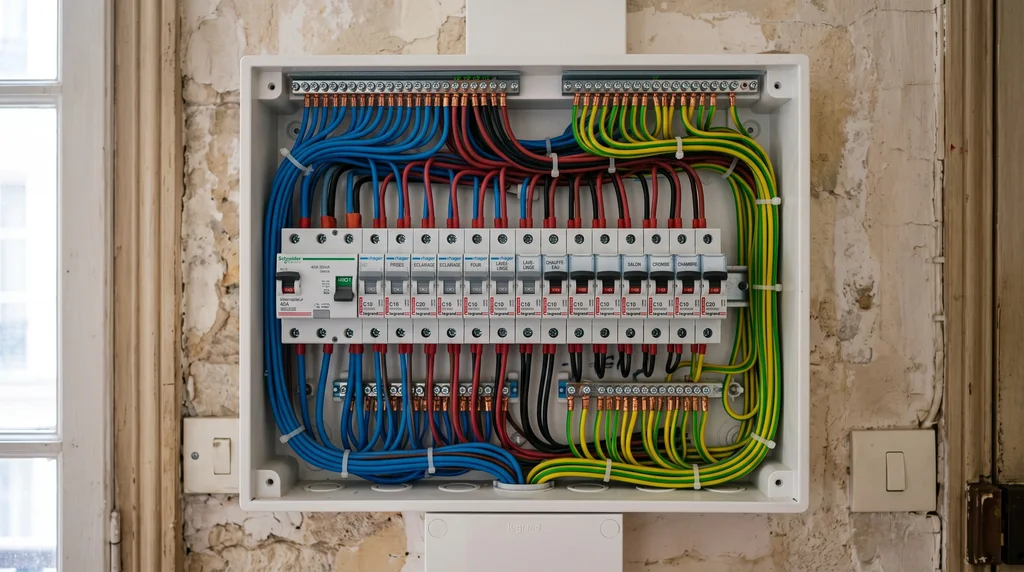 Tableau électrique — contrôle de l'installation intérieure — Électricité local commercial à Argenteuil — Diagvue